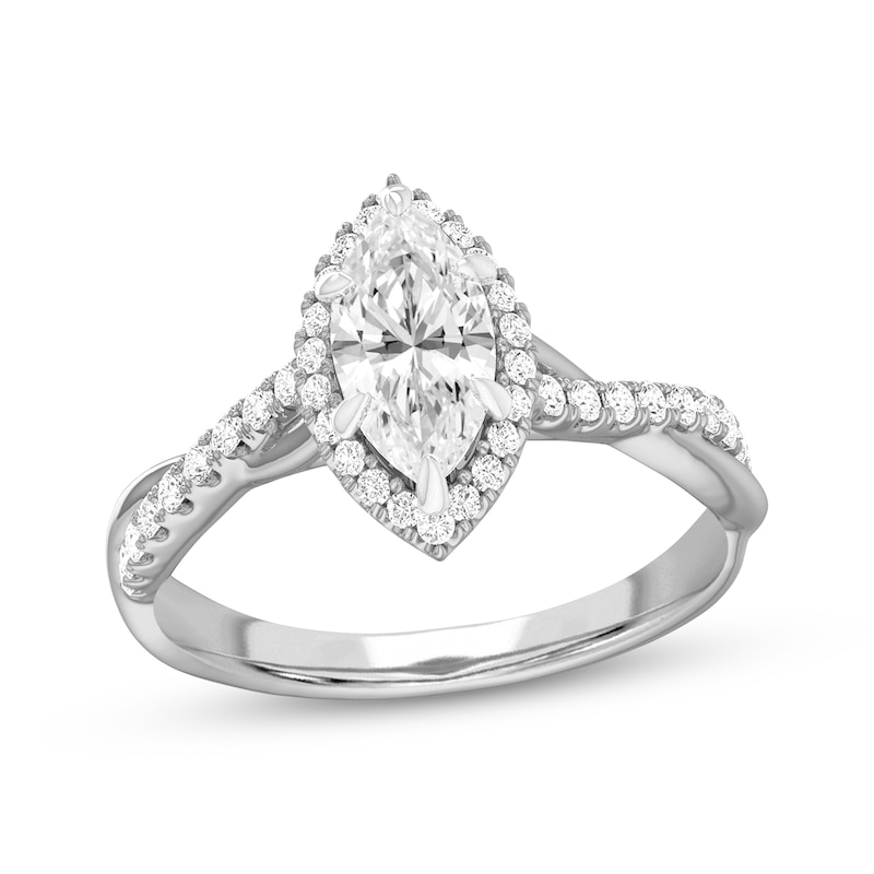 Main Image 1 of Now + Forever Lab-Grown Diamonds Marquise-Cut Halo Engagement Ring 1-1/4 ct tw 14K White Gold