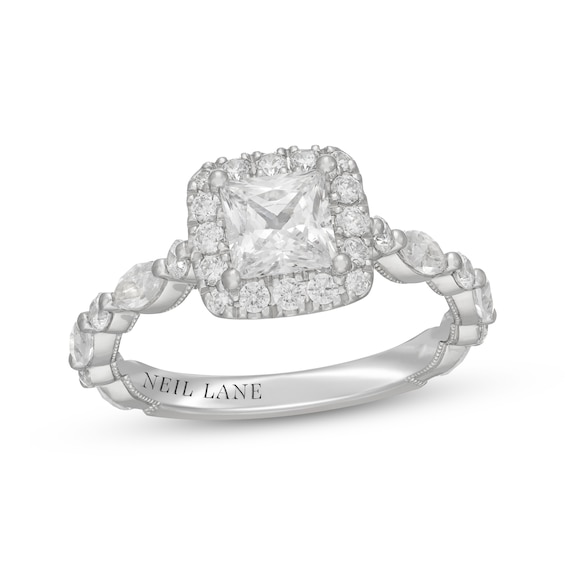 Neil Lane Premiere Princess-Cut Diamond Halo Engagement Ring 1-7/8 ct tw 14K White Gold