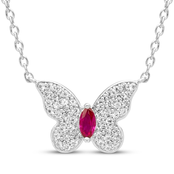 Marquise-Cut Lab-Created Ruby & White Lab-Created Sapphire Butterfly Necklace Sterling Silver 17.5"