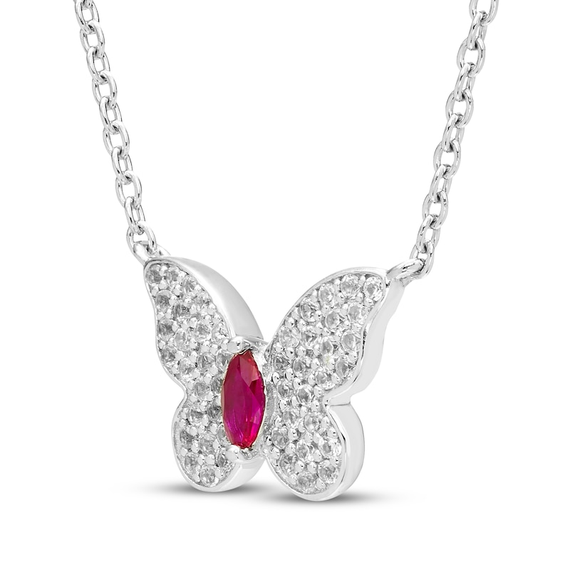 Main Image 2 of Marquise-Cut Lab-Created Ruby & White Lab-Created Sapphire Butterfly Necklace Sterling Silver 17.5&quot;