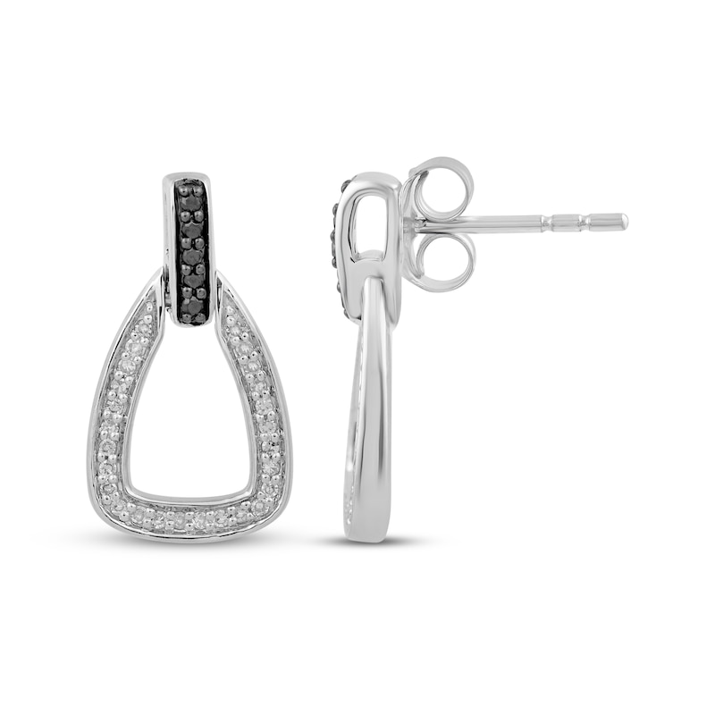 Main Image 3 of Black & White Diamond Doorknocker Earrings 1/4 ct tw Sterling Silver