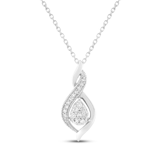 Multi-Diamond Milgrain Swirl Necklace 1/6 ct tw Sterling Silver
