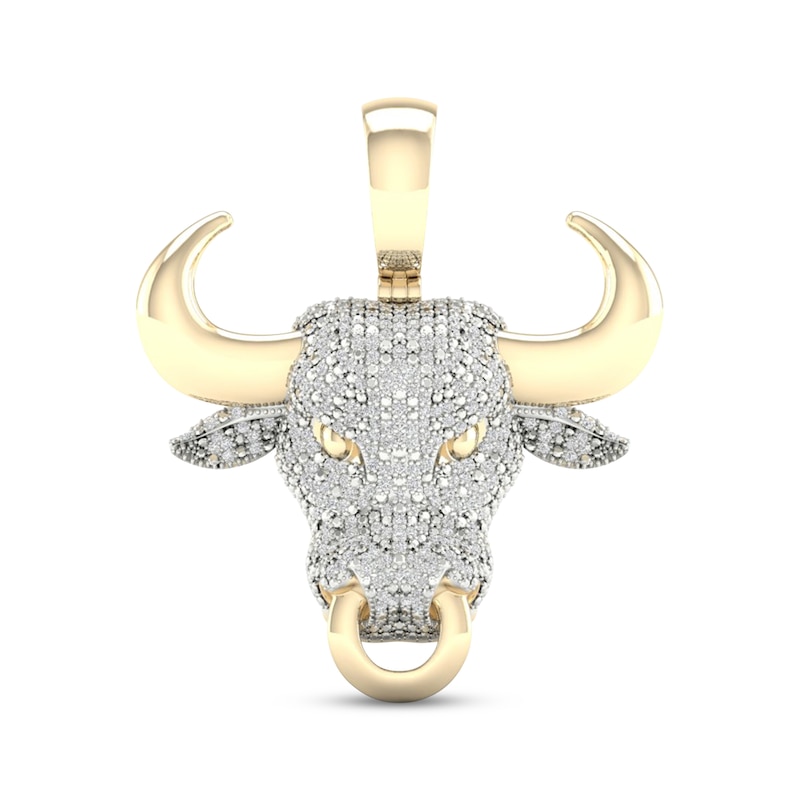 Main Image 1 of Men's Diamond Bull with Ring Charm 1/2 ct tw 10K Yellow Gold