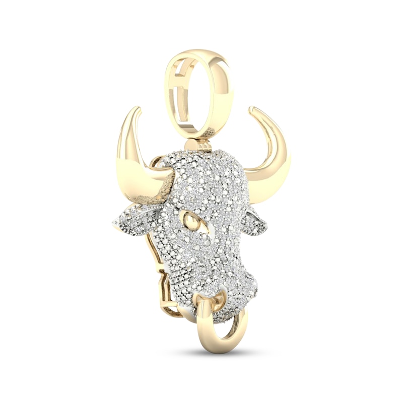 Main Image 2 of Men's Diamond Bull with Ring Charm 1/2 ct tw 10K Yellow Gold