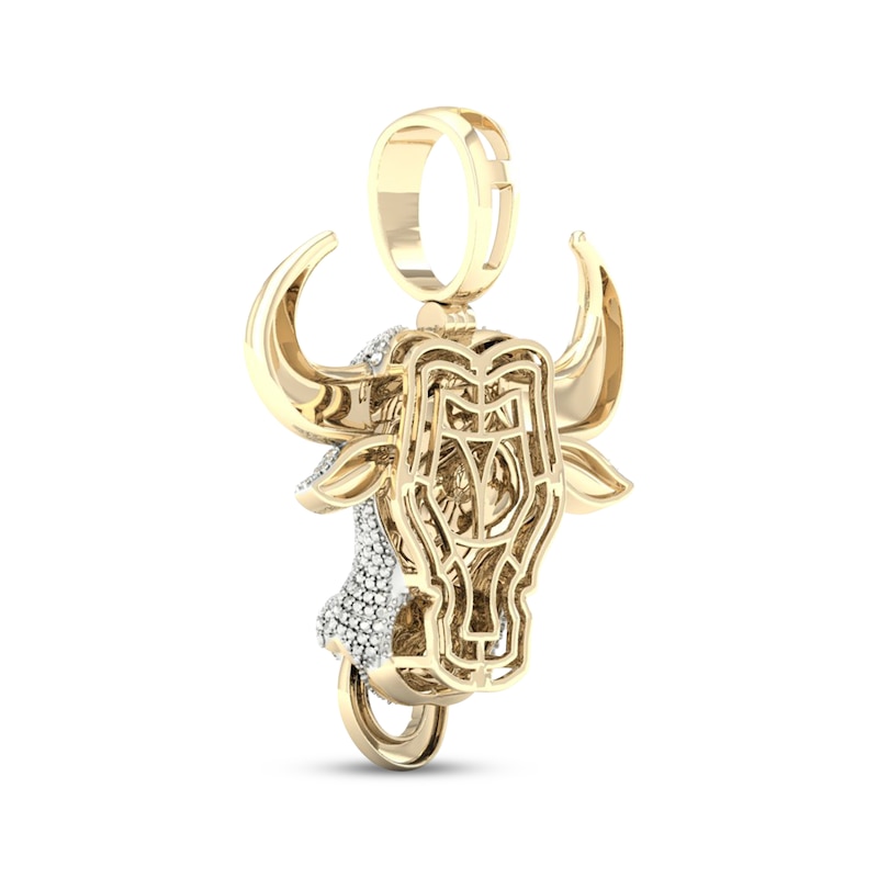 Main Image 4 of Men's Diamond Bull with Ring Charm 1/2 ct tw 10K Yellow Gold