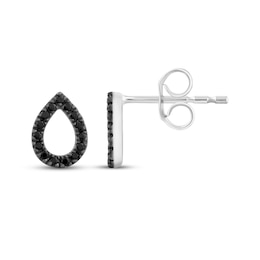 Black Diamond Open Teardrop Stud Earrings 1/10 ct tw Sterling Silver
