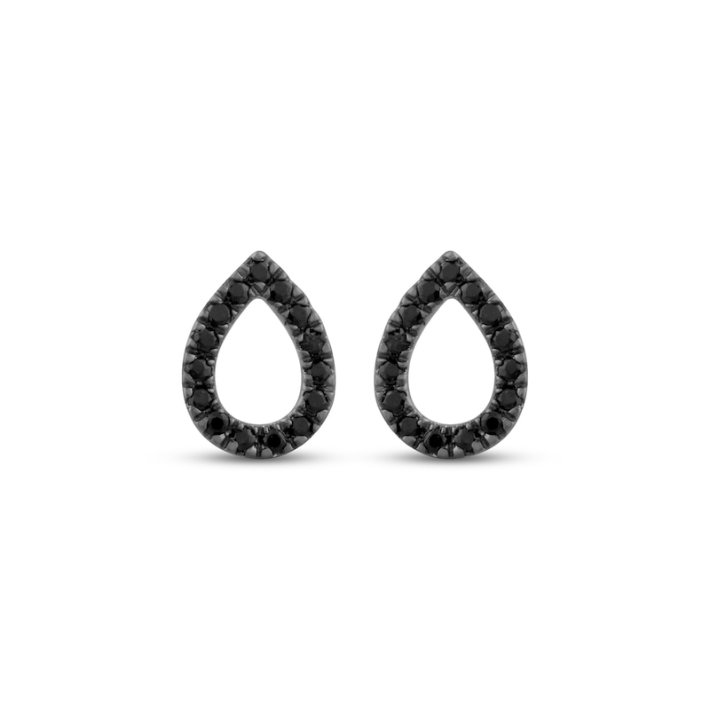 Main Image 2 of Black Diamond Open Teardrop Stud Earrings 1/10 ct tw Sterling Silver