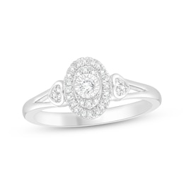 Diamond Oval Halo Promise Ring 1/6 ct tw Sterling Silver