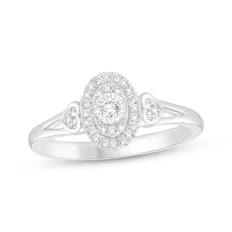 Main Image 1 of Diamond Oval Halo Promise Ring 1/6 ct tw Sterling Silver