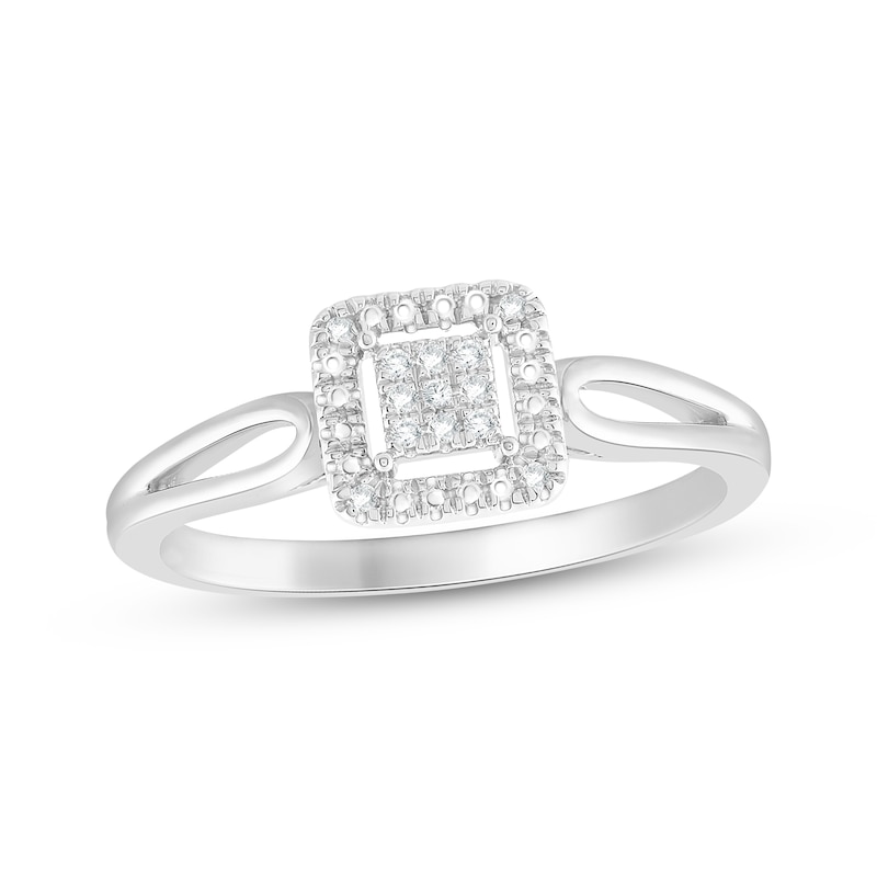 Main Image 1 of Multi-Diamond Cushion Halo Promise Ring 1/20 ct tw Sterling Silver