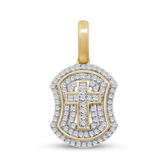 Men's Diamond Cross & Shield Charm 1/4 ct tw 10K Yellow Gold