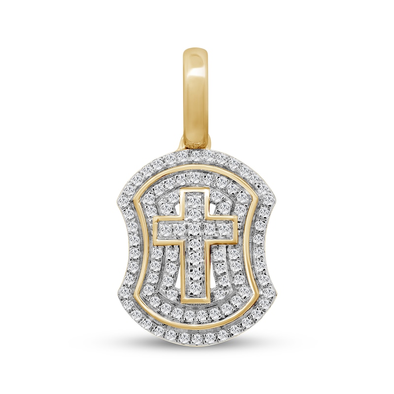 Main Image 1 of Men's Diamond Cross & Shield Charm 1/4 ct tw 10K Yellow Gold