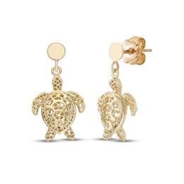 Diamond-Cut Turtle Dangle Earrings 14K Yellow Gold
