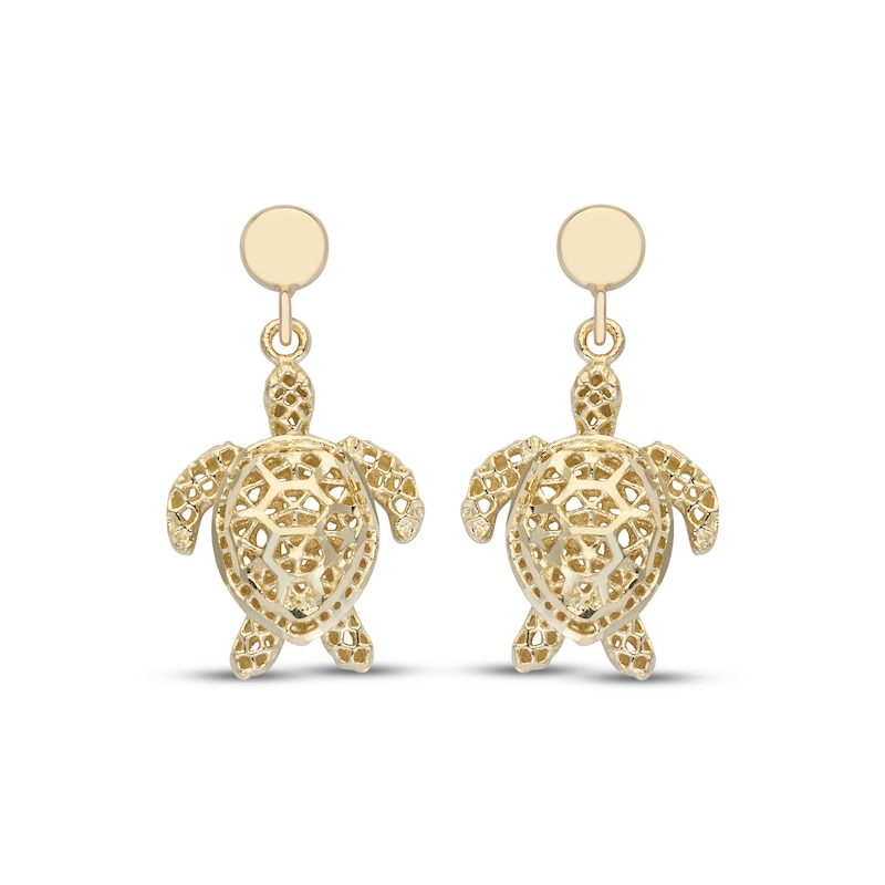 Main Image 2 of Diamond-Cut Turtle Dangle Earrings 14K Yellow Gold