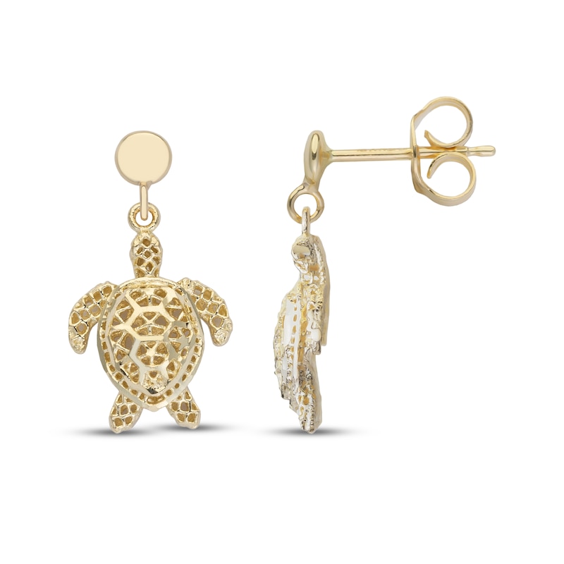 Main Image 3 of Diamond-Cut Turtle Dangle Earrings 14K Yellow Gold