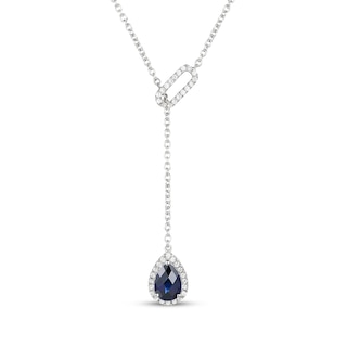 Pear-Shaped Blue Lab-Created Sapphire & White Lab-Created Sapphire Paperclip Lariat Necklace Sterling Silver 17"