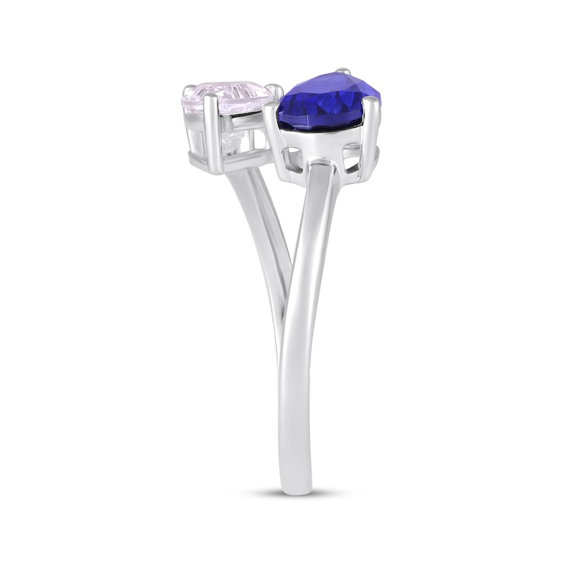 Main Image 2 of Pear-Shaped Blue & White Lab-Created Sapphire Bypass Ring Sterling Silver