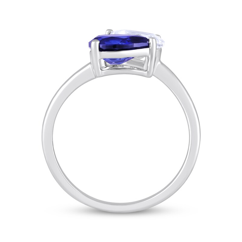 Main Image 3 of Pear-Shaped Blue & White Lab-Created Sapphire Bypass Ring Sterling Silver