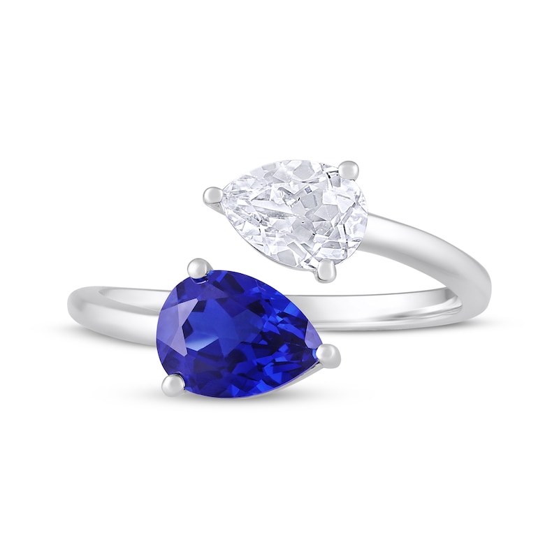 Main Image 4 of Pear-Shaped Blue & White Lab-Created Sapphire Bypass Ring Sterling Silver
