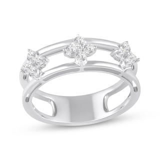 White Lab-Created Sapphires Clover Ring Sterling Silver