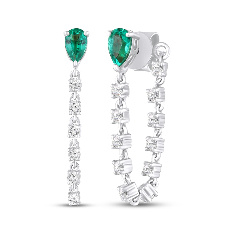 Main Image 1 of STUDIO BY KAY Pear-Shaped Lab-Created Emerald & White Lab-Created Sapphire Front-Back Dangle Earrings Sterling Silver