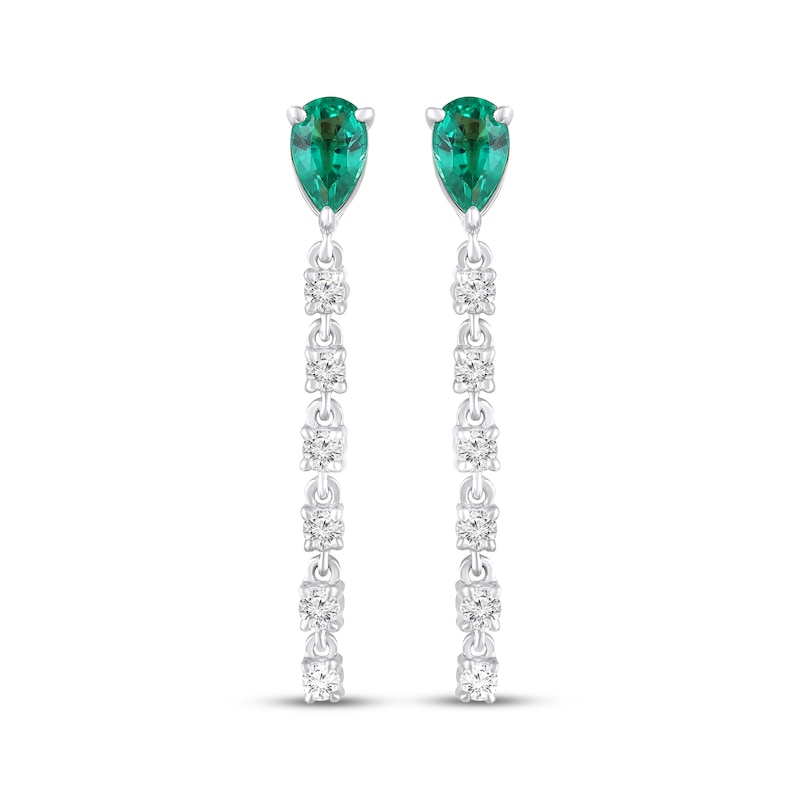 Main Image 2 of STUDIO BY KAY Pear-Shaped Lab-Created Emerald & White Lab-Created Sapphire Front-Back Dangle Earrings Sterling Silver