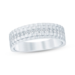 Now + Forever Men's Diamond Ribbed Satin Finish Wedding Band 1/2 ct tw 10K White Gold