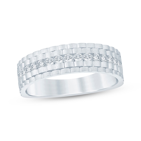 Now + Forever Men's Diamond Ribbed Satin Finish Wedding Band 1/2 ct tw 10K White Gold