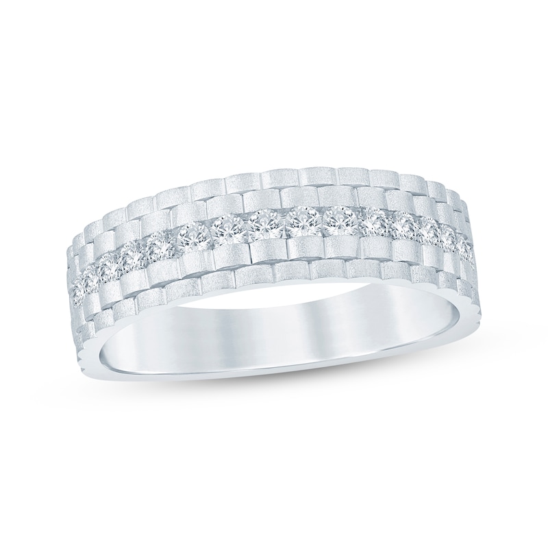 Main Image 1 of Now + Forever Men's Diamond Ribbed Satin Finish Wedding Band 1/2 ct tw 10K White Gold
