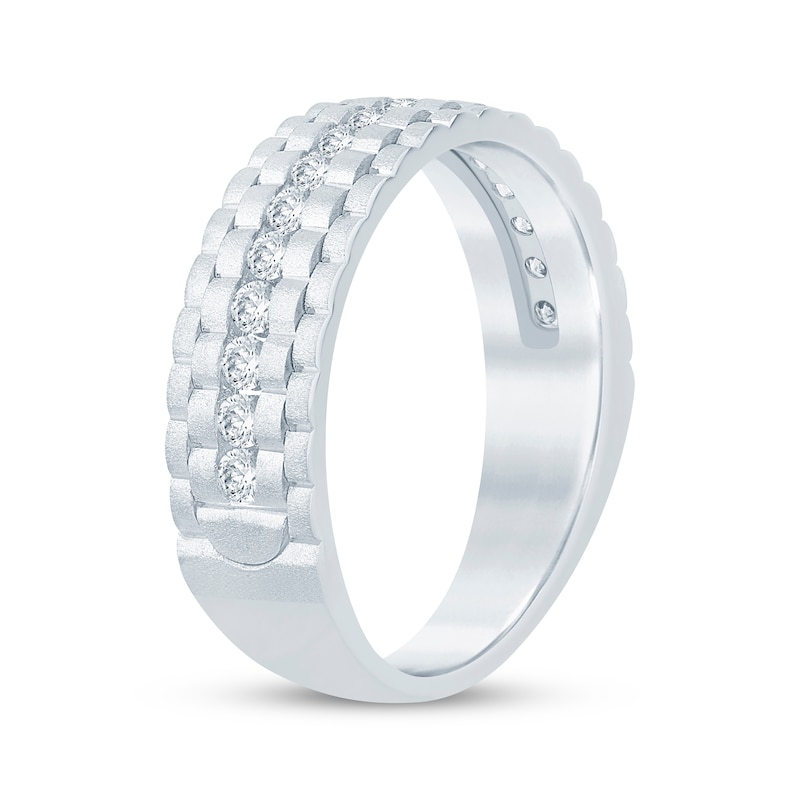 Main Image 2 of Now + Forever Men's Diamond Ribbed Satin Finish Wedding Band 1/2 ct tw 10K White Gold