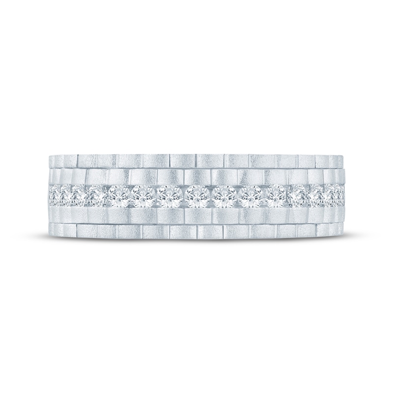 Main Image 3 of Now + Forever Men's Diamond Ribbed Satin Finish Wedding Band 1/2 ct tw 10K White Gold