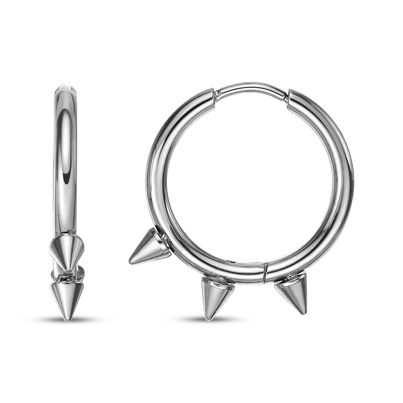 Main Image 3 of Men's Spike Hoop Earrings Stainless Steel