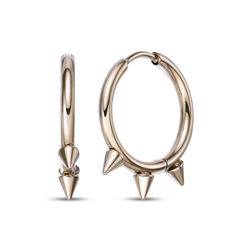 Main Image 1 of Men's Spike Hoop Earrings Yellow Ion-Plated Stainless Steel