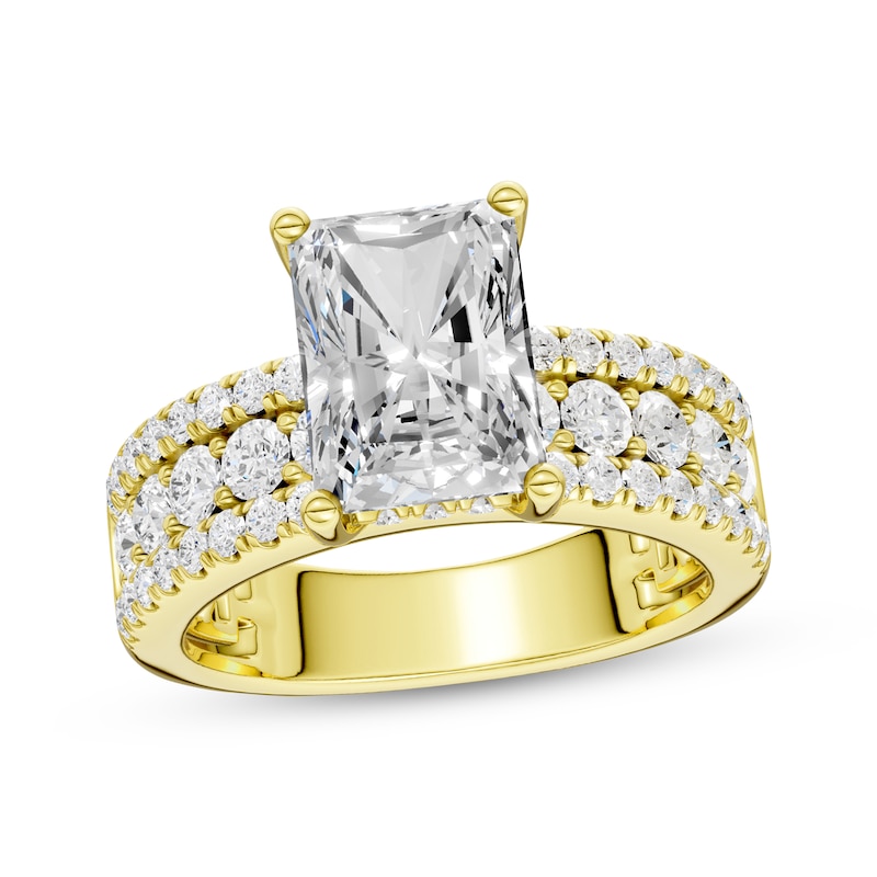 Main Image 1 of Now + Forever Lab-Grown Diamonds Radiant-Cut Hidden Halo Three-Row Engagement Ring 3-1/2 ct tw 14K Yellow Gold