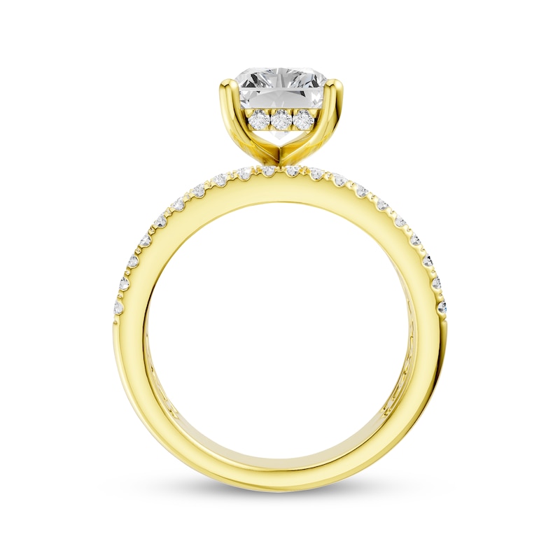 Main Image 3 of Now + Forever Lab-Grown Diamonds Radiant-Cut Hidden Halo Three-Row Engagement Ring 3-1/2 ct tw 14K Yellow Gold