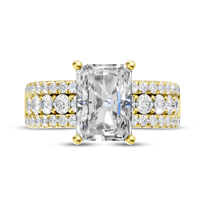 Main Image 4 of Now + Forever Lab-Grown Diamonds Radiant-Cut Hidden Halo Three-Row Engagement Ring 3-1/2 ct tw 14K Yellow Gold