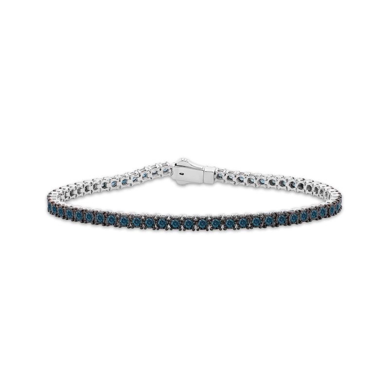 Main Image 1 of Men's Blue Diamond Tennis Bracelet 3-1/2 ct tw Sterling Silver 8.5"