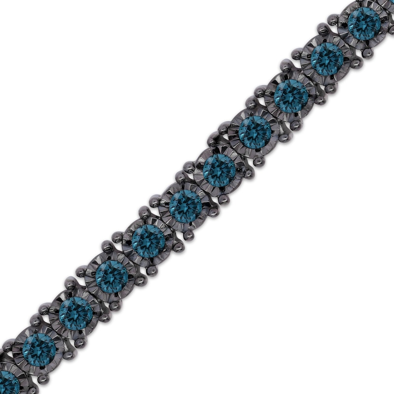 Main Image 2 of Men's Blue Diamond Tennis Bracelet 3-1/2 ct tw Sterling Silver 8.5"