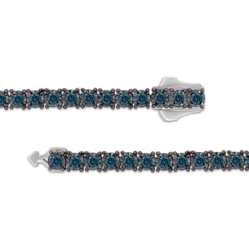 Main Image 3 of Men's Blue Diamond Tennis Bracelet 3-1/2 ct tw Sterling Silver 8.5"