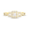 Thumbnail Image 4 of Memories Moments Magic Princess-Cut Diamond Three-Stone Halo Engagement Ring 3/4 ct tw 14K Yellow Gold