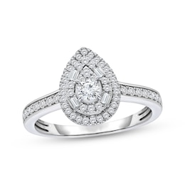 Now + Forever Multi-Diamond Pear-Shaped Double Halo Engagement Ring 1/2 ct tw 14K White Gold