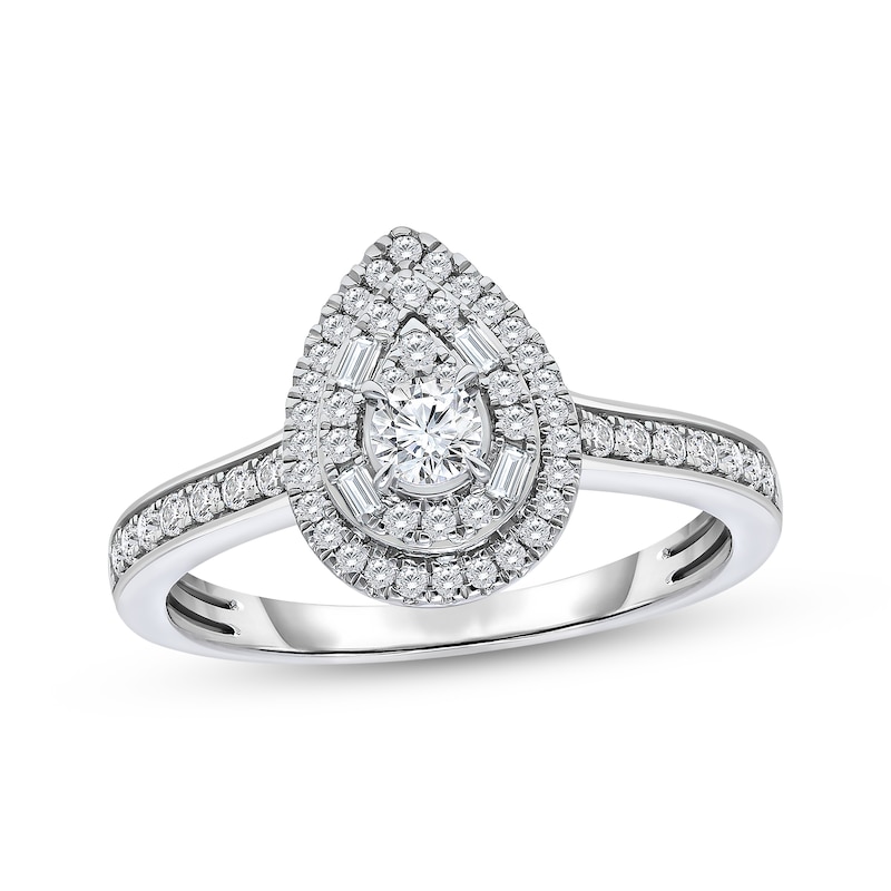 Main Image 1 of Now + Forever Multi-Diamond Pear-Shaped Double Halo Engagement Ring 1/2 ct tw 14K White Gold