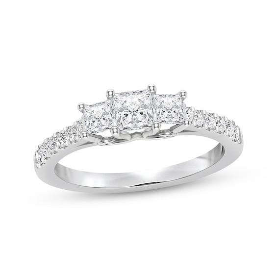 Memories Moments Magic Princess-Cut Diamond Three-Stone Engagement Ring 1 ct tw 14K White Gold