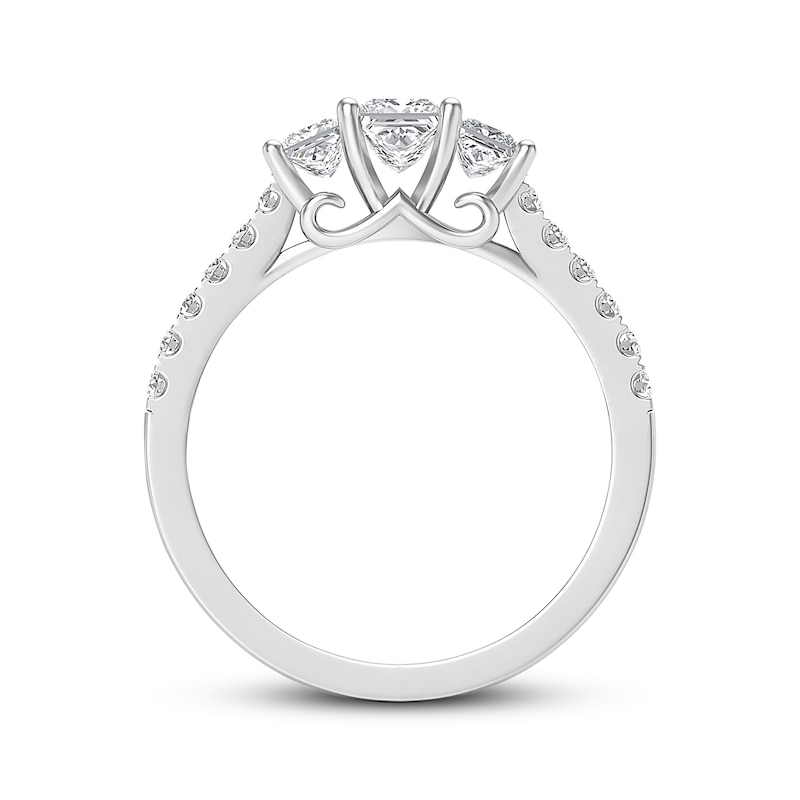 Main Image 2 of Memories Moments Magic Princess-Cut Diamond Three-Stone Engagement Ring 1 ct tw 14K White Gold