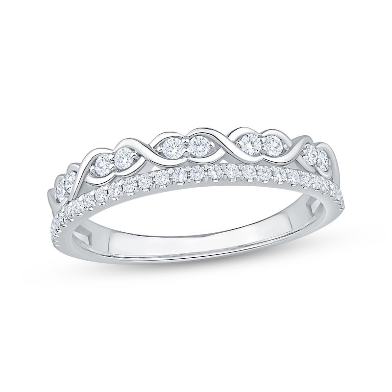Main Image 1 of Now + Forever Diamond Infinity Symbol Two-Row Anniversary Ring 1/3 ct tw 14K White Gold