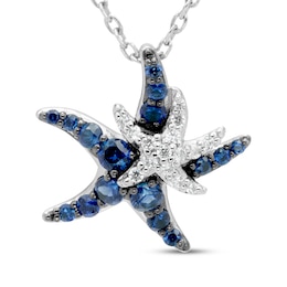 Blue & White Lab-Created Sapphire Starfish Necklace Sterling Silver 18"