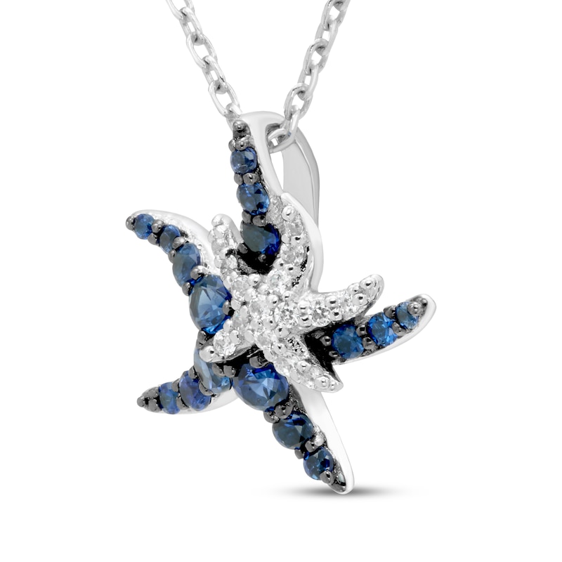 Main Image 2 of Blue & White Lab-Created Sapphire Starfish Necklace Sterling Silver 18"