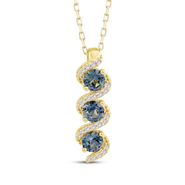 American Blue Sapphire & Diamond Pendant Necklace 1/10 ct tw 10K Yellow Gold 18"