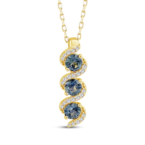 American Blue Sapphire & Diamond Pendant Necklace 1/10 ct tw 10K Yellow Gold 18"