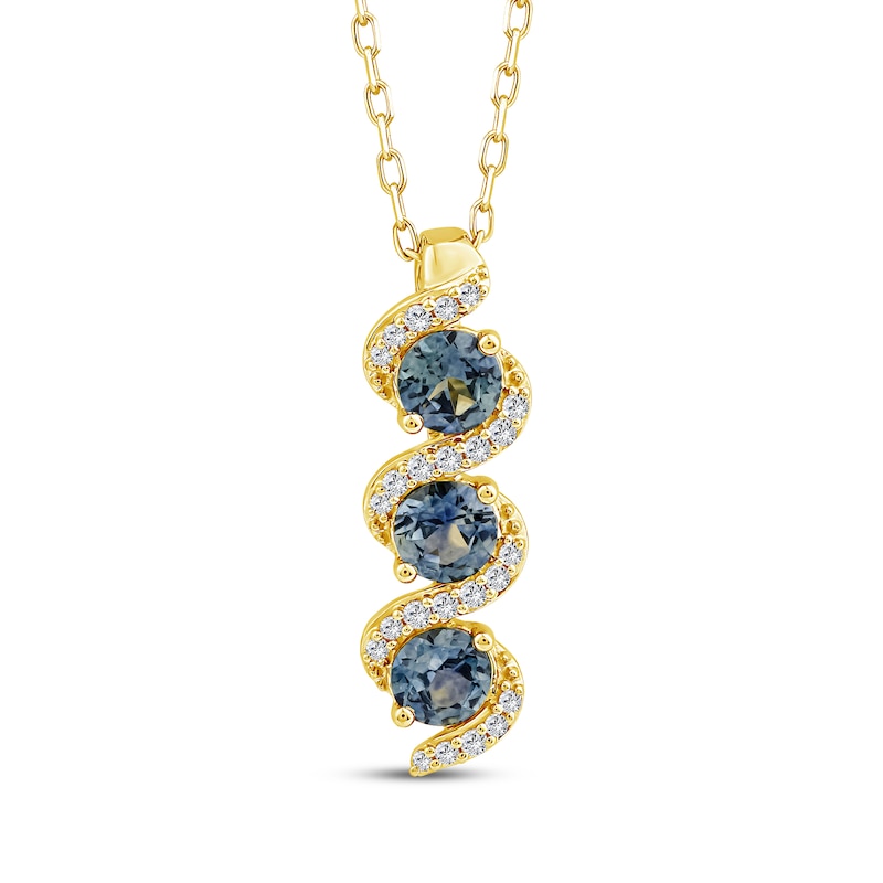 Main Image 1 of American Blue Sapphire & Diamond Pendant Necklace 1/10 ct tw 10K Yellow Gold 18"